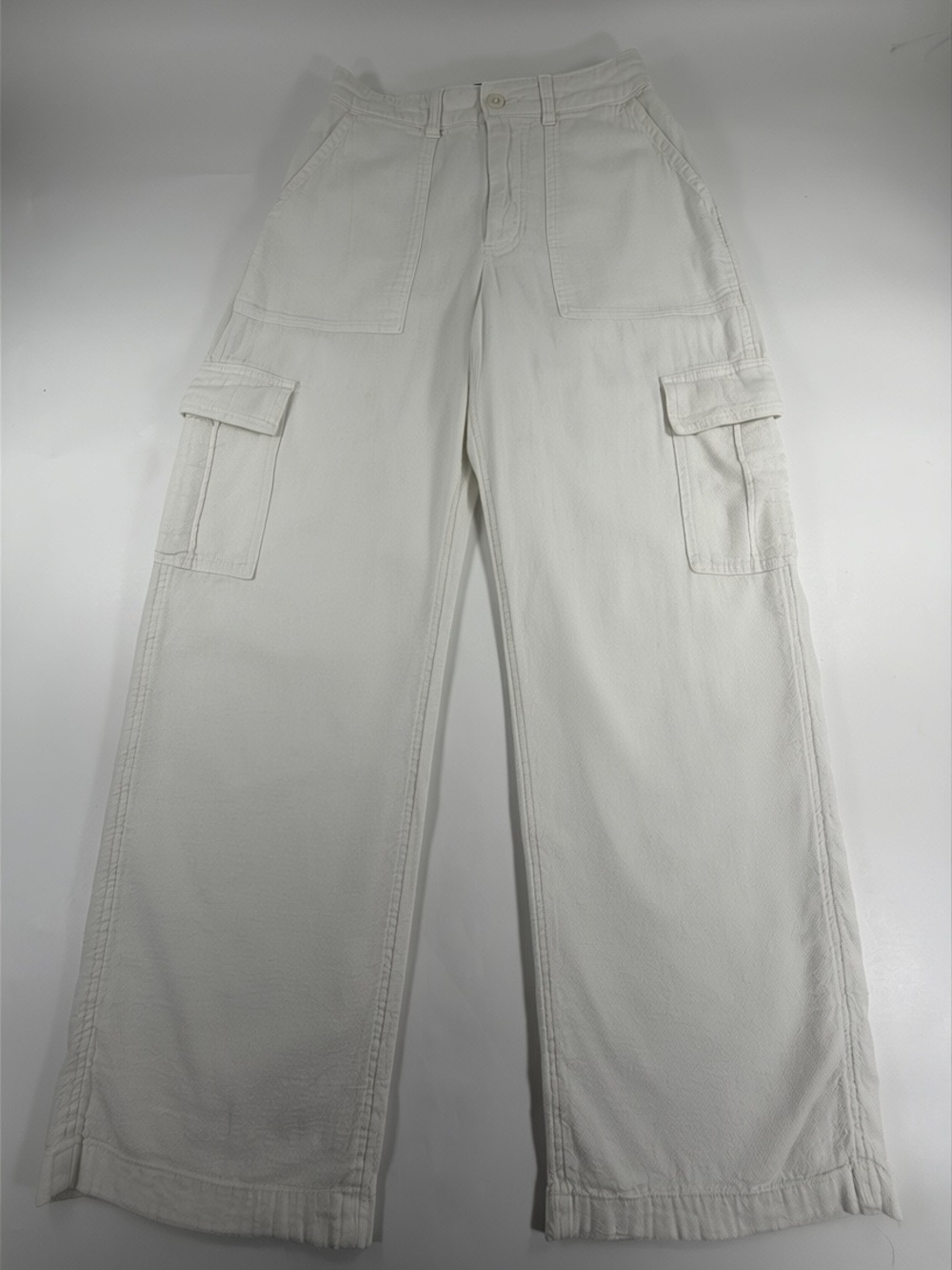 Hollister Ultra High Rise Baggy Cargo Pants Cream Ivory Wide Leg Y2K Womens XS
